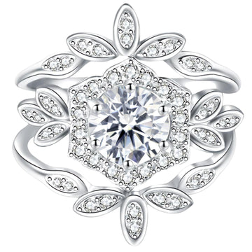 [1R18] Leaf Crown Moissanite Statement Ring – 1ct Round Cut | Custom Color Options