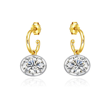 18K Gold Plated 925 Sterling Silver Oval Cut Moissanite Dangle Huggie Hoop Earrings for Women