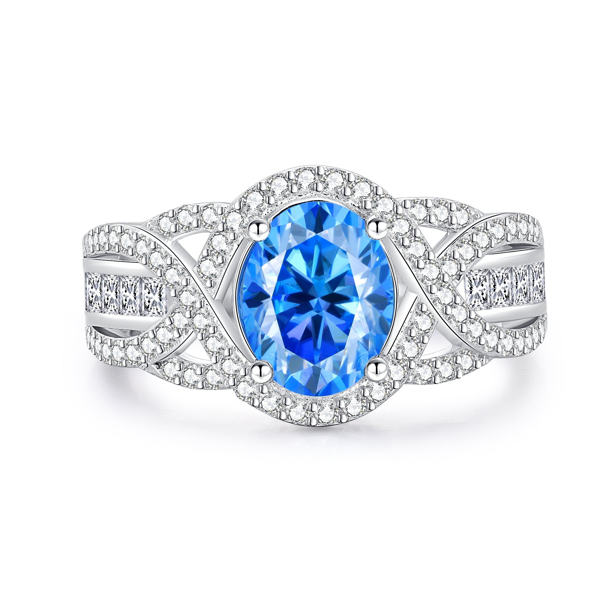 2ct Moissanite Pebble Ring S925 for Women with Blue stone