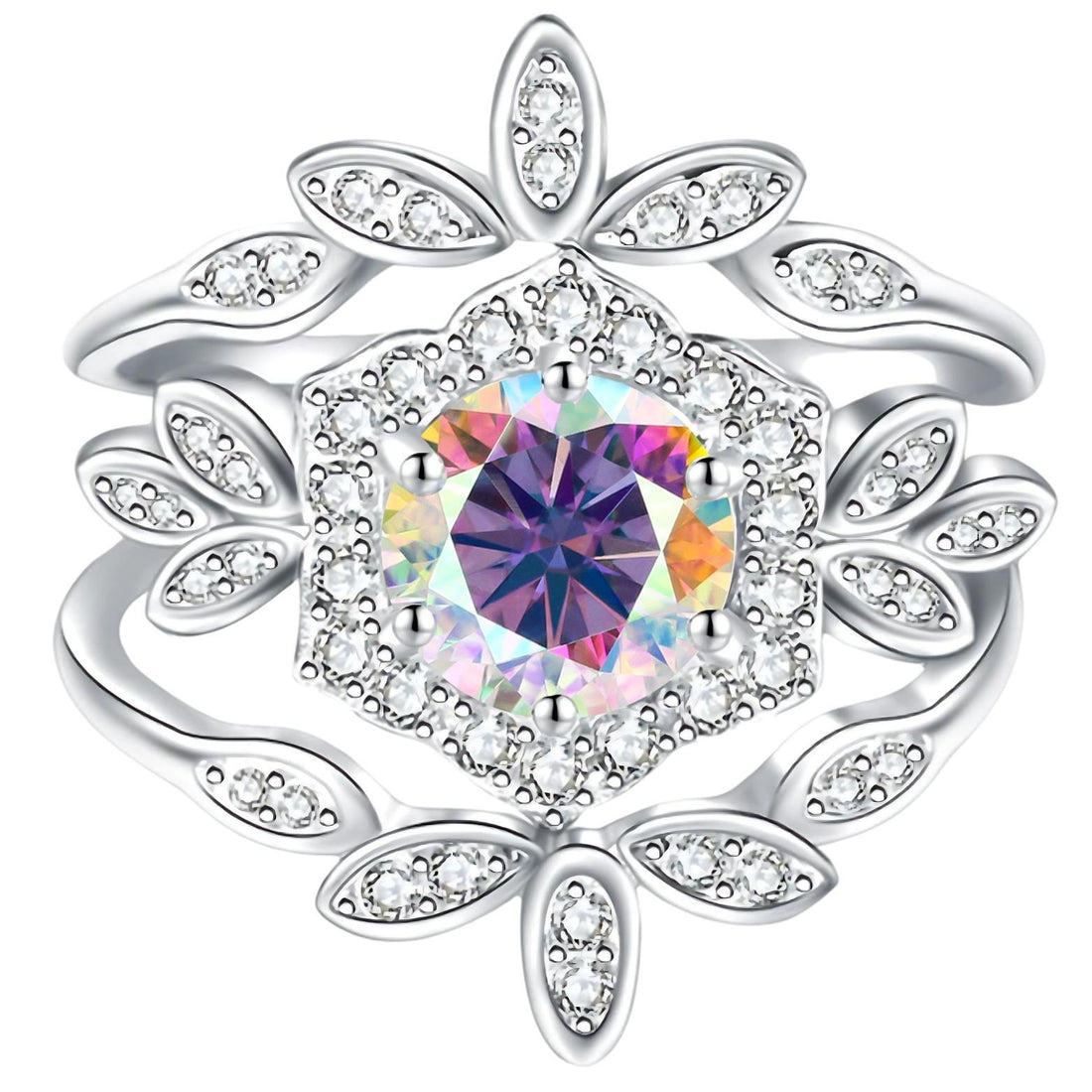 [1R18] Leaf Crown Moissanite Statement Ring – 1ct Round Cut | Custom Color Options