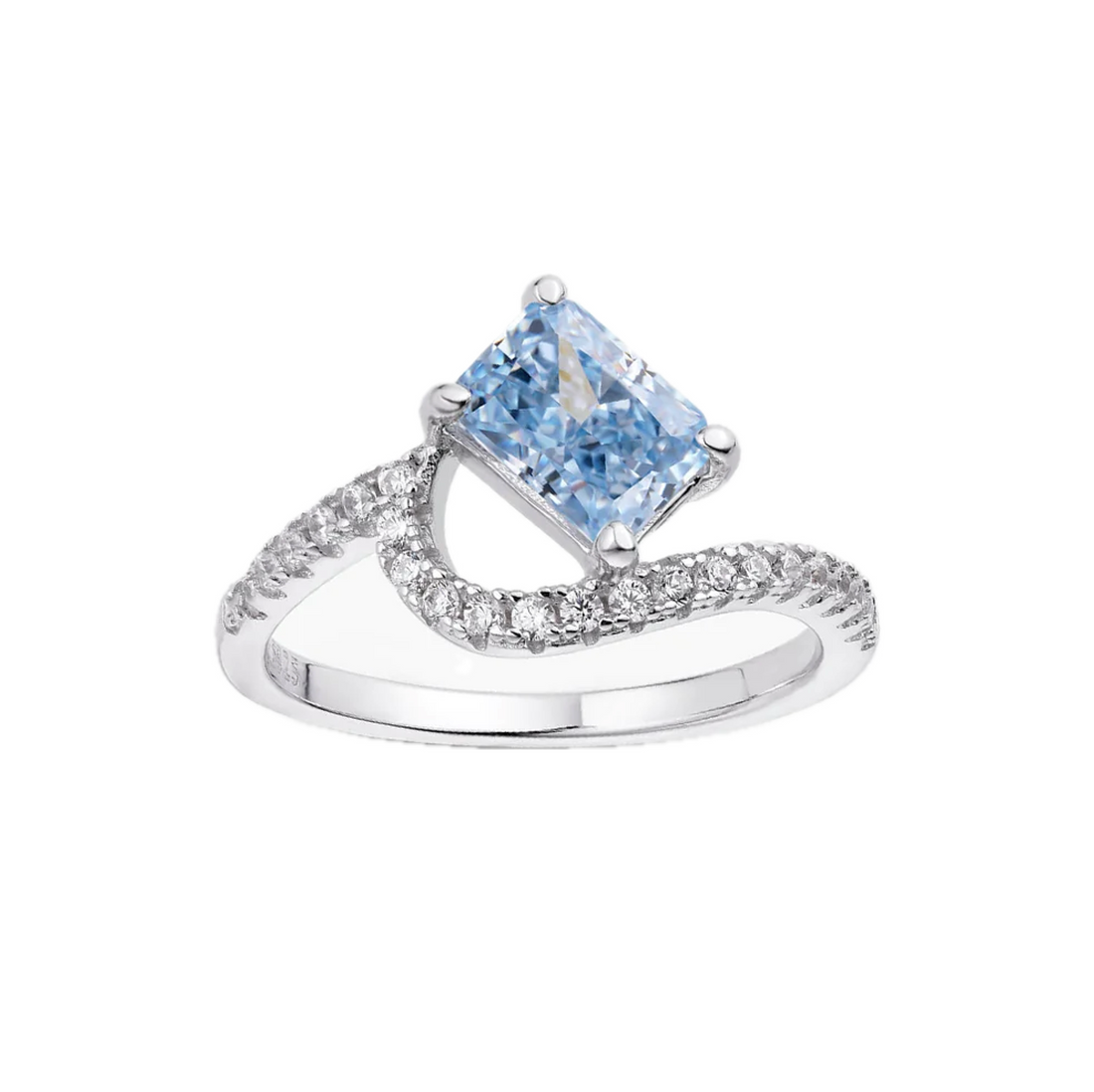 Pavé Vagues Ring with Blue stone and platinum