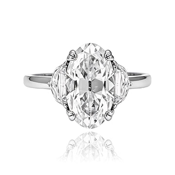 18K Gold Plated 925 Silver 4.8ct Old Mine Oval Moissanite Three-Stone Engagement Ring