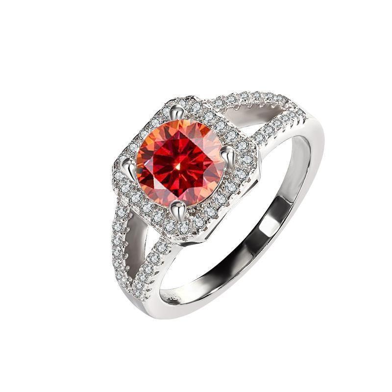 [1R19] Square Halo Moissanite Ring – Round Cut Center | Custom Color & Carat