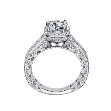 [1R20] Vintage Art Deco Moissanite Ring – Round Cut Center | 1ct Stone