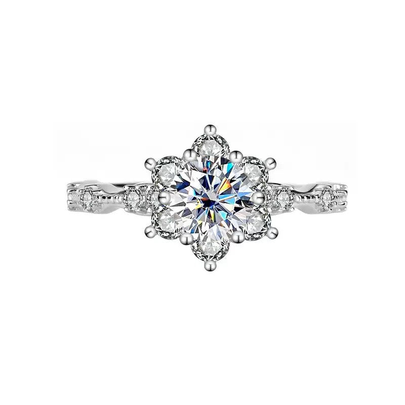 [1R16]Blooming Beauty Moissanite Ring , 1/3/5ct Round Cut, Floral Halo Design