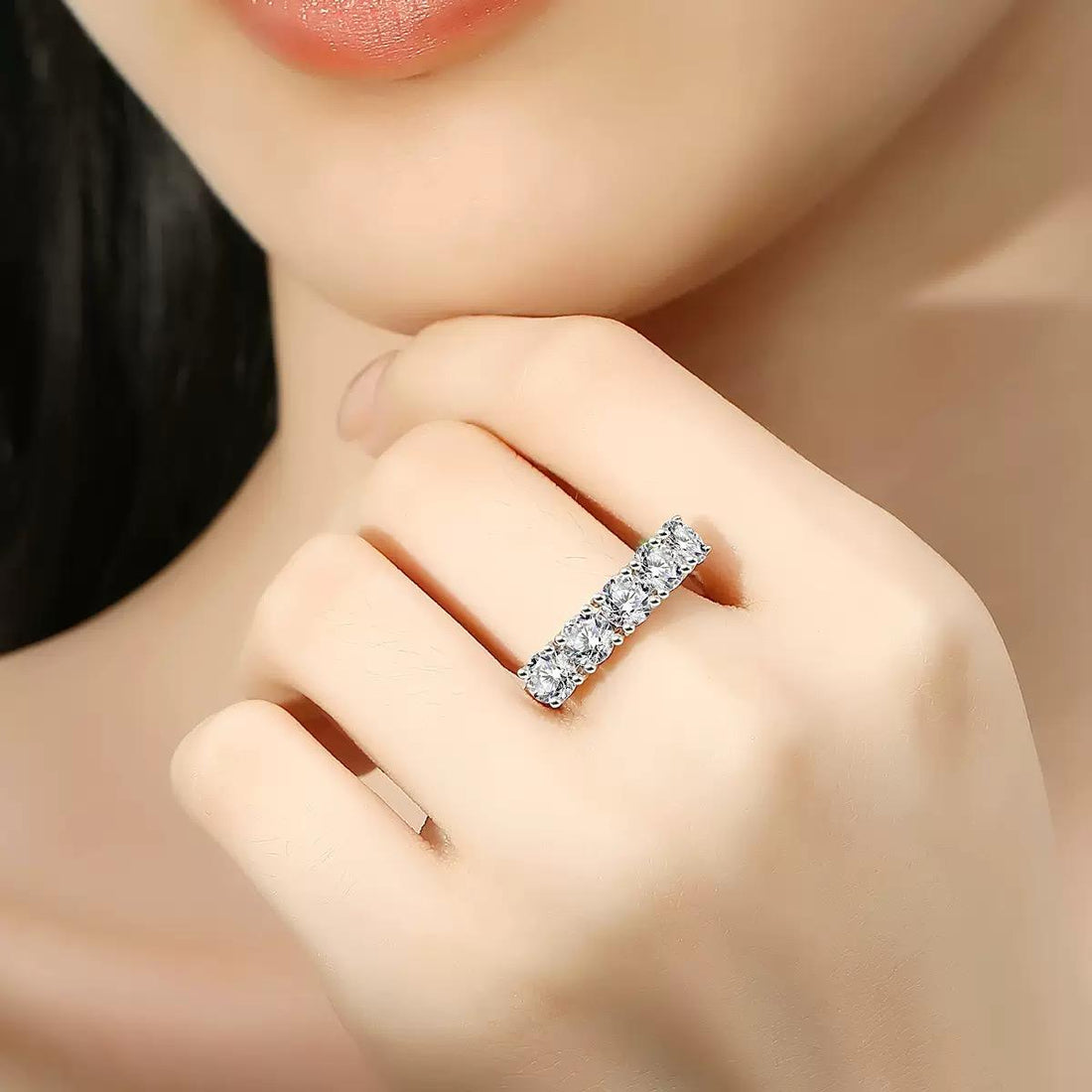[#217] Five Stone Engagement Ring, 1ct Each, Total 5ct, VVS Moissanite, 925 Sterling Silver, Vibrant Color Options for Women