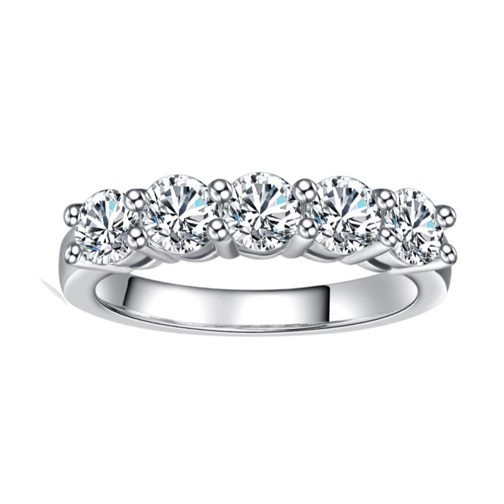 [#B406] 5 Stone 1.5ct Round Brilliant Moissanite Wedding Band「S925 plated with 18K gold」