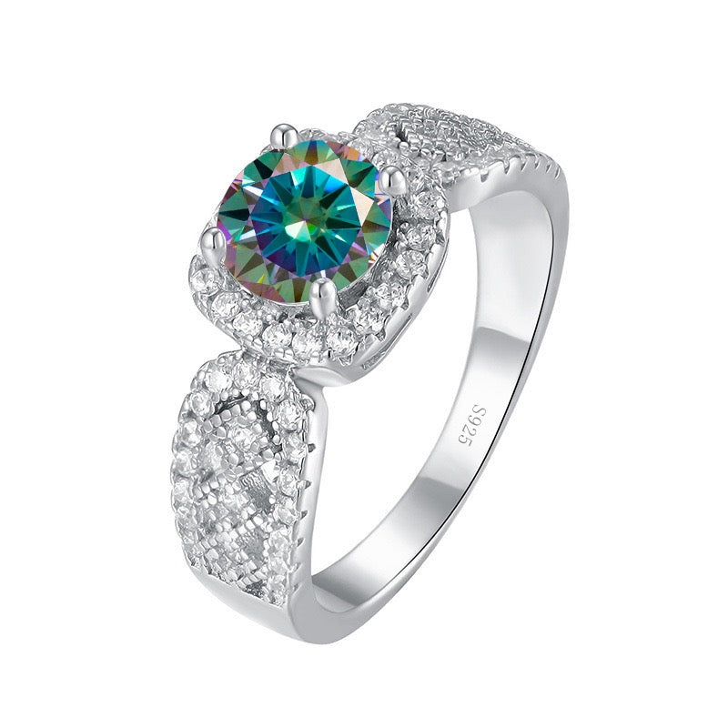 1ct Moissanite NUBES Ring for women S925 Peacock Blue