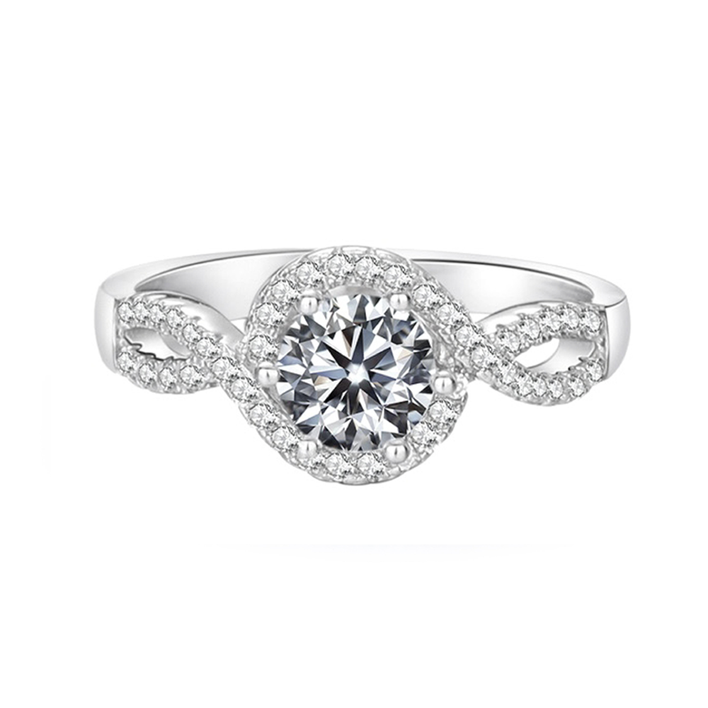 [#M225]2.0 ct Halo Twisted Pave Ring With Moissanite in Sterling Silver